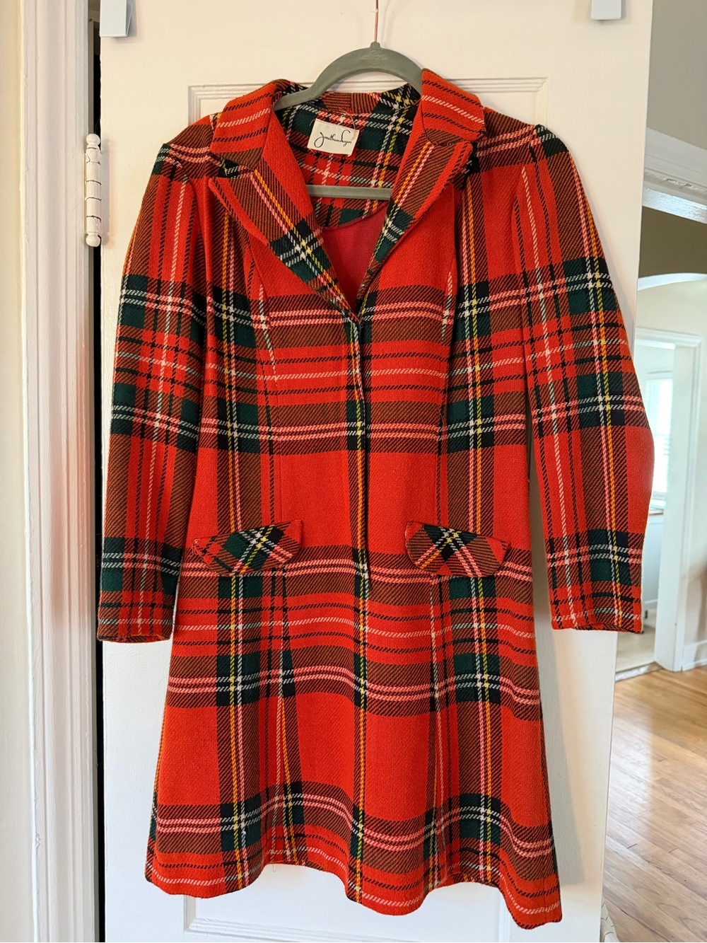 Vintage Orange Tartan Midi Dress